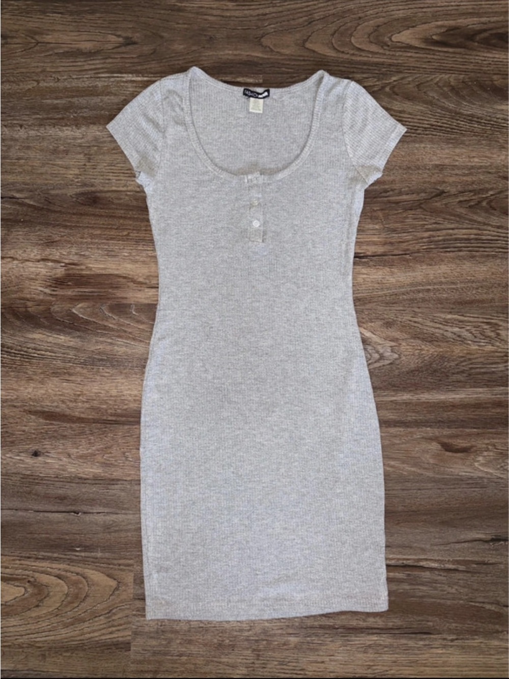 Fashion Nova Heather Gray Ribbed Henley Midi Dress